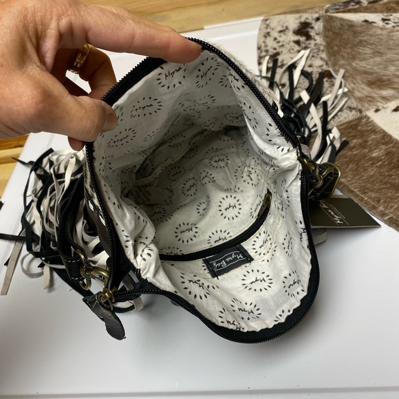 NWT Myra Bag Fringed Concealed-Carry Leather Bag in black and white. - Picture 12 of 14